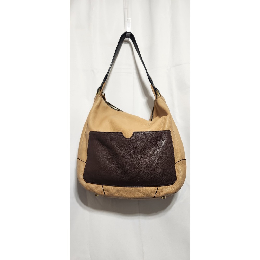 OrYany Two Tone Pebbled Leather‎ Hobo Bag Tan Brown Slouchy Shoulder Bag Pocket
